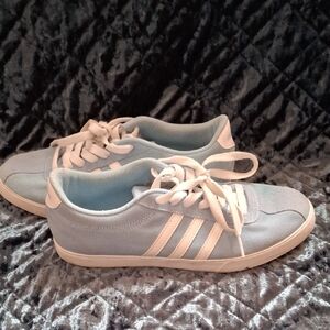 Adidas Women's Light Blue and White Sneakers